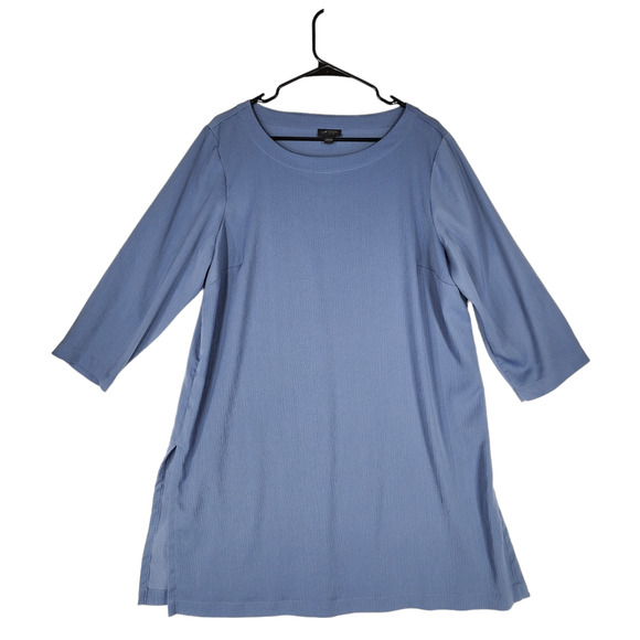 J Jill Wearever Collection Tunic Dress L Women Blue 3/4 Sleeve Modest‎ Lagenlook - Picture 1 of 15
